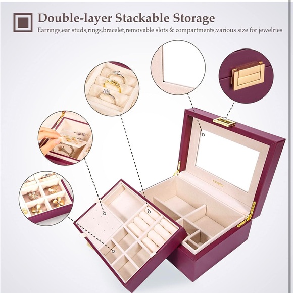 Jewelry - LANDICI Jewelry Organizer Box Jewelry with Mirror Purple